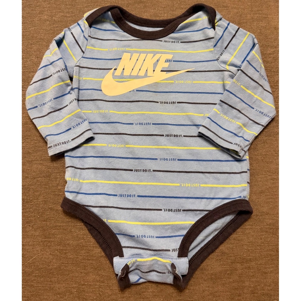 Nike Infant Boys Blue Striped Long Sleeve Bodysuit Just‎ Do It Logo One Piece